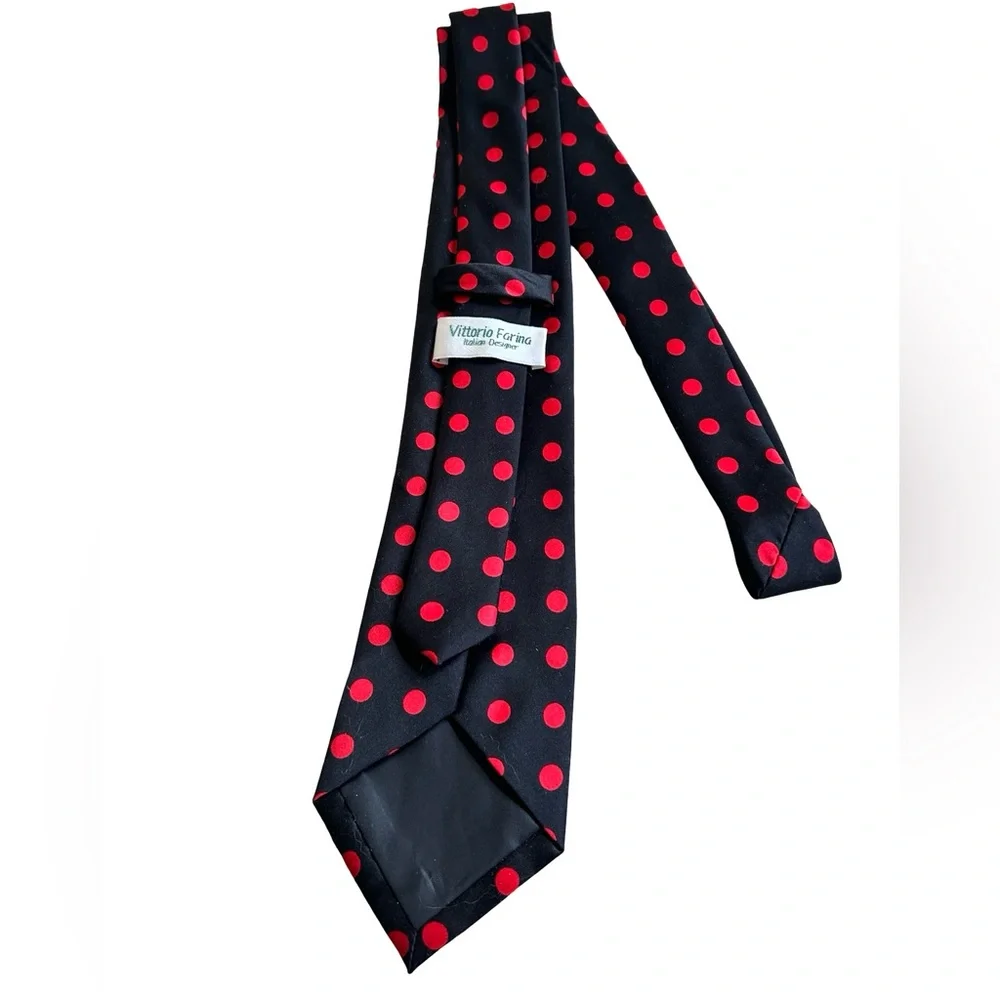 NWOT Men’s Vtg 1990s Vittorio Faring Italian Designer Black & Red Polka Dot Tie
